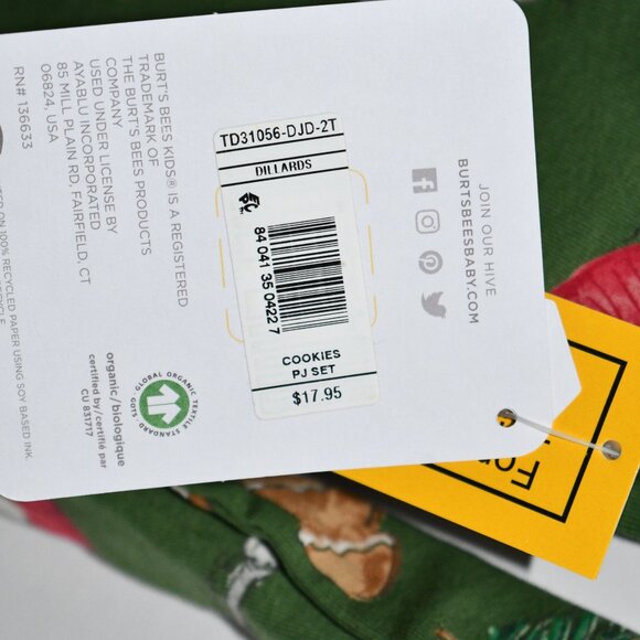 Burt's Bees Long-Sleeve Holiday Cookies Pajama Set Size: 2T #TD31056-DJD NWTr - Picture 2 of 3